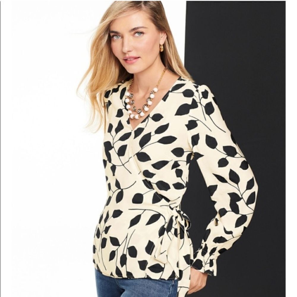 Talbots Abstract Leaves Wrap Blouse In Size 0x - image 1